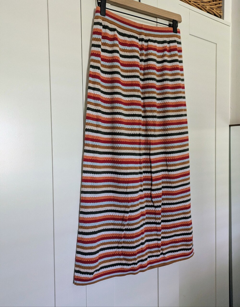 Zara 100% Cotton Knit Striped Midi Skirt Size Medium